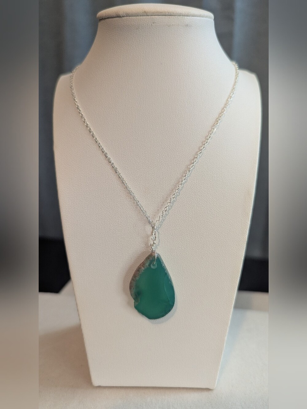 Green Agate Pendant • Natural Inclusions • White Cortex Edge P042526-14